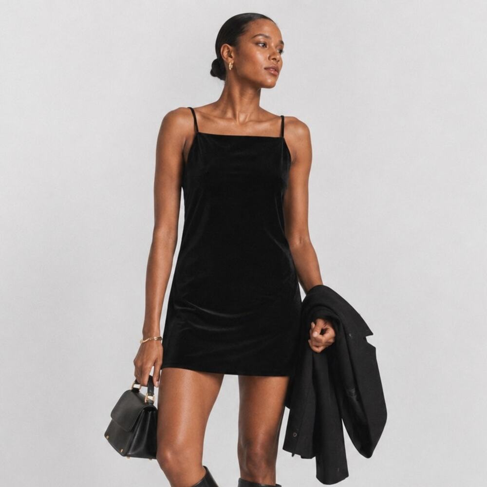 LEO LIN Leia Black Velvet Mini Dress, Size US6 New Year Of The Snake Collection